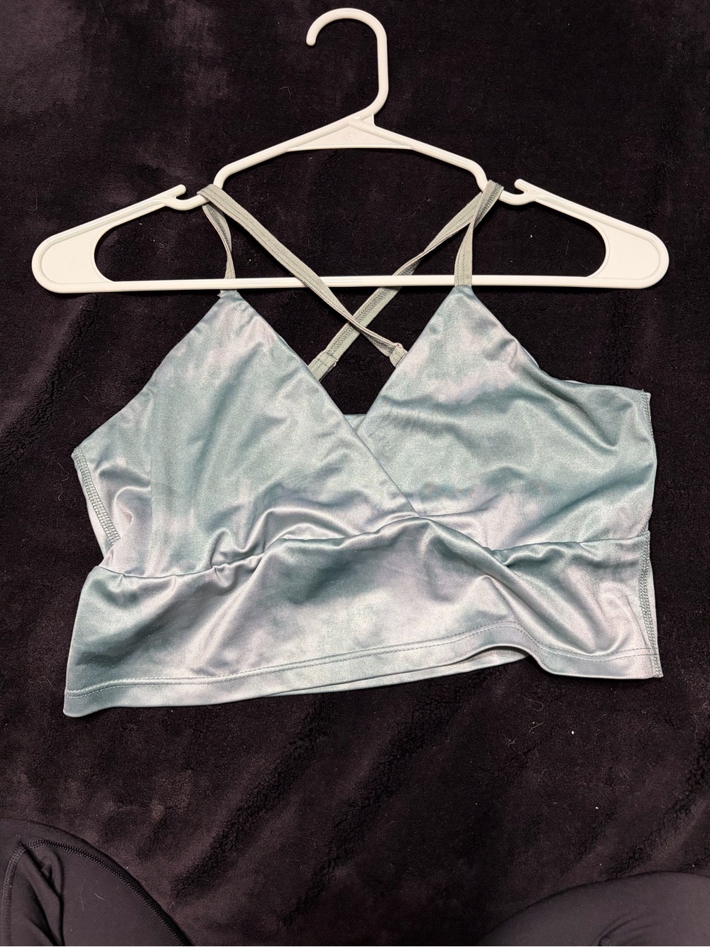 Beyond Yoga Satin Teal V-Neck Crisscross Bralette